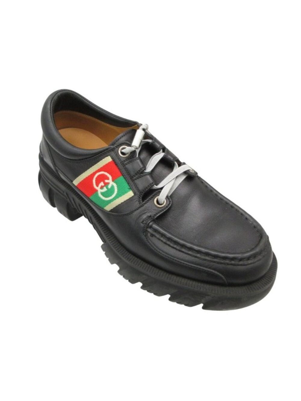Gucci Dress Shoes Leather Web Stripe Interlocking G Lace-up Mock Toe Low